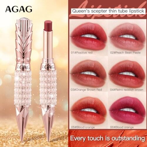 AGAG Queens Scepter Lipstick Velvet Matte Waterproof Long Lasting Not Stick Cup Smooth Texture Thin Tube Lipstick Lips Makeup
