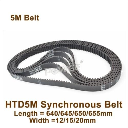 POWGE 640 645 650 655 5M Synchronous Belt Teeth=128/129/130/131 W=12/15/20mm Closed-Loop HTD 5M Timing Belt Pulley 640-5M 650-5M
