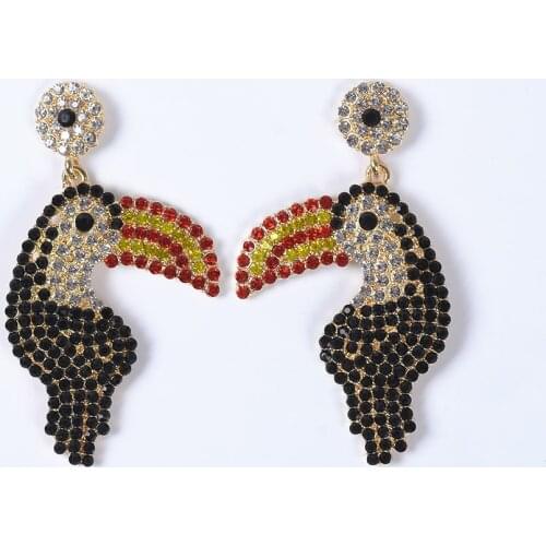 Luxury Crystal Rhinestone Bird Earrings Women Statement ZA Earrings Jewelry Femme Party Big Long Drop Earrings Hanging Earings