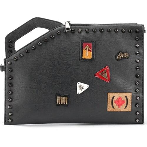 Luxury Mens Clutch Bag Rivet Appliques Clutches Bag Men Shoulder Bag Fashion Design PU Leather Envelop Bag Handbag With Strap