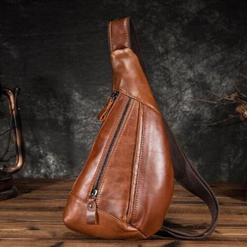 Men Crossbody Bag Genuine Leather Vintage for Male Sling Chest Back Pack Shoulder Messenger Bag Travel High Quality Male