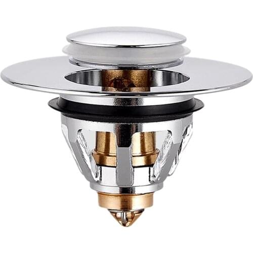 Bathroom Sink Drain Plug with Strainer Basket Press Type Drain Stopper Hair Catcher for Home Kitchen
