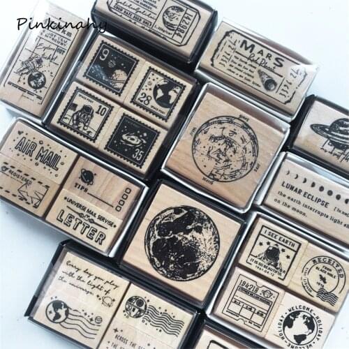 Vintage Galaxy Moon Planet decoration stamp wooden rubber stamps for scrapbooking stationery DIY craft standard wood stamp