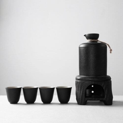 Japanese style sake warmer antique hot wine set hot wine pot cup household ceramic white yellow rice wineware