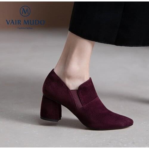 VAIR MUDO Spring Autumn Ankle Boots Elegant Fashion Thick Heels Kid Suede Solid Basic Pointed Toe Footwear Handmade ShoeWM-X25-C