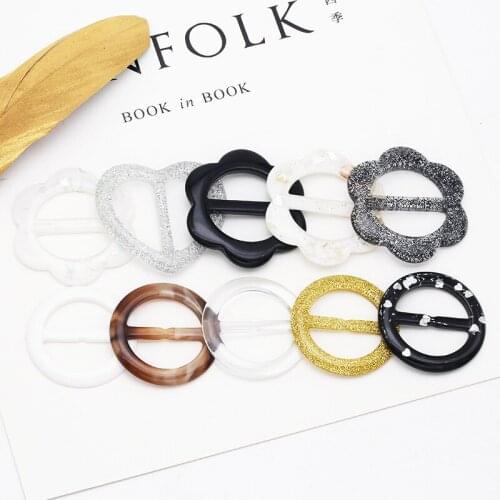 Women Silk Scarf Buckle Resin Heart T-shirt Coat Belt Buckle Flower Round Knotting Adjustable Button Clothing Accessories