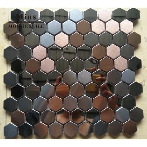 Golden polished hexagonal stainless steel mosaic kitchen tile