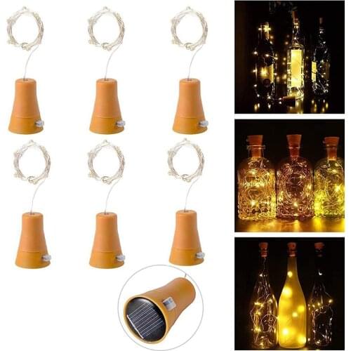 Solar Powered Wine Bottle Lights with Cork 2M 20 LED Copper Wire Fairy String Lights for Holiday Christmas Wedding Party Decor