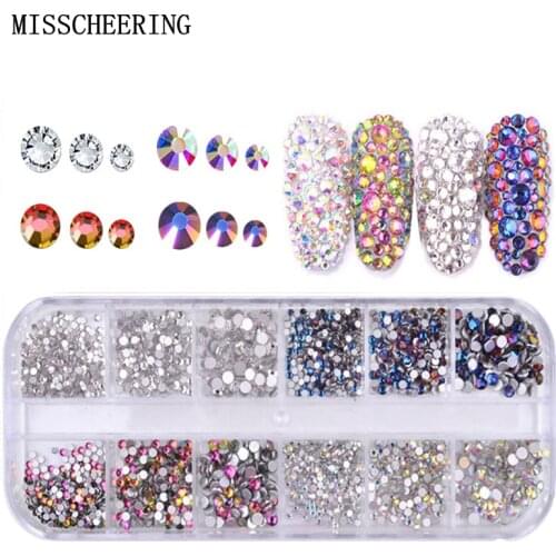1 Pack Shiny Crystal Nail Art Rhinestone Decorations Mixed Size And Colors Flat-back Glass Gems 3D Design Manicure Accessories