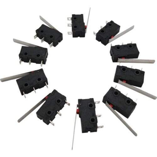 10Pcs 5A 125 250V AC SPDT 1NO 1NC Long Straight Hinge Lever Arm Switch Snap Action Button 3 Pins Mini Limit Switch KW11-3Z03