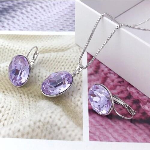 11.11 Woman Jewel Set made with Austria Crystal New Oval Design Dangle Earing and Pendant Necklace Xuping Jewelery Set Girl Gift