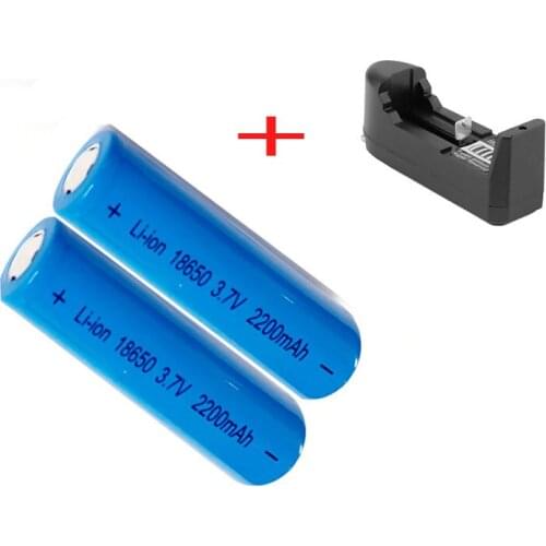 2 pcs 18650 Battery 3.7V 2200mAh Rechargeable li-ion battery + one wall charger for Led flashlight power bank battery 18650
