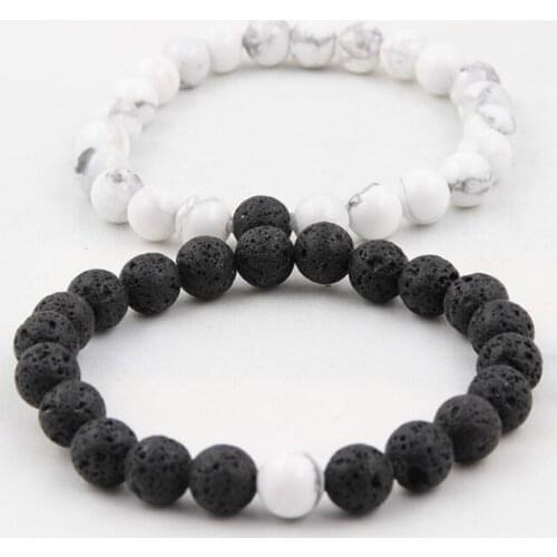 2Pcs/Set Couples Distance Turquois Lava White Bracelet Natural Stone Beaded Bracelets Hombre Buddha Hematite Bracelet