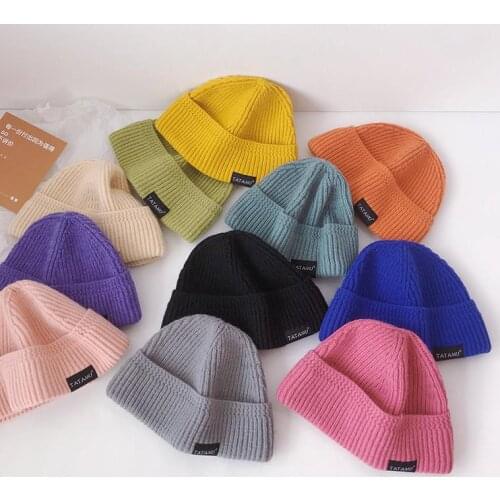 2021 Acrylic Solid Color Thicken knitted hat winter warm hat Skullies cap beanie hat for Children boy and girl 03