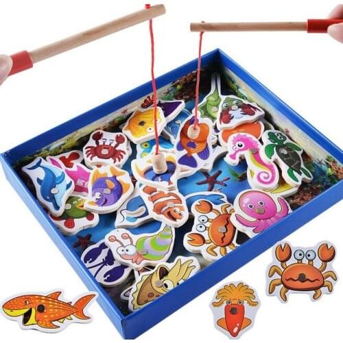32Pcs/set Baby Educational Toys Fish Wooden Magnetic Game Fishing Toy Set Kids Game Fishing Board Toys Birthday Gift