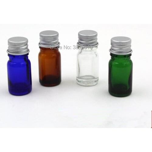 5ml Small Glass Bottles Aluminium Cap Silver gold Lid Mini green amber blue Clear Empty Glass Jars Vials Bottles F251