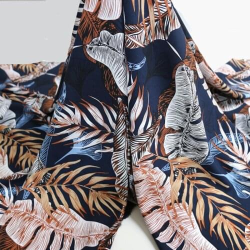 50cm*140cm Navy Leaf Viscose Fabric For DIY Sewing Summer Dress Bed Sheet Rayon Patchwork Fabric Soft