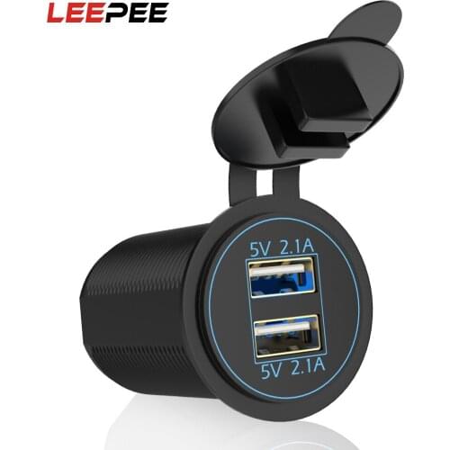 LEEPEE LED Blue Light Socket 5V 4.2A output for Auto Marine Motorcycle Truck Power Adapter 12-24V 2 Port USB Dual USB Charger