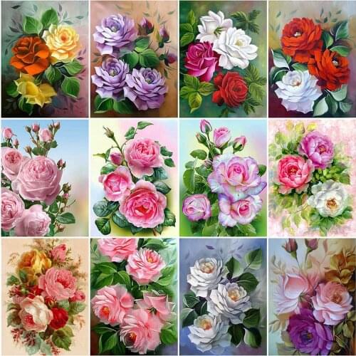 HUACAN Diamond Painting Peony Full Drill Square Flower Diamond Embroidery Cross Stitch Kit Diamond Mosaic Decor For Home