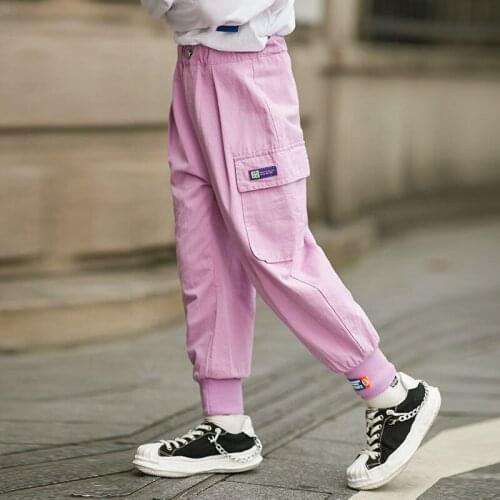 8 10 years Girls Cargo Pants 2021 Autumn Pink Black Pockets Cotton Harem Trousers Teen Girls Outfit