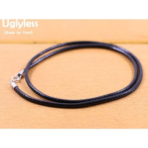 Uglyless 2MM Rope Chains Waterproof Real Leather Rope Necklaces NO Pendant 925 Silver Accessory Unisex Men Women Fine Jewel C113