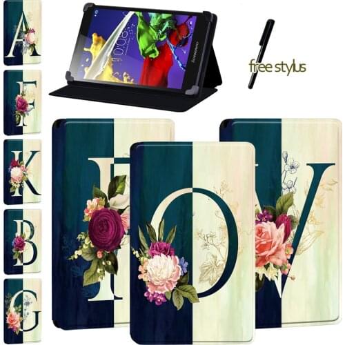 Letter Pattern Tablet Case Fit Lenovo Tab 2 A7-(10/10F)/Tab 2 A8/Tab 3 7 Essential/Tab 3 10.1/Tab 4(8/10/8 Plus/10 Plus) + Pen