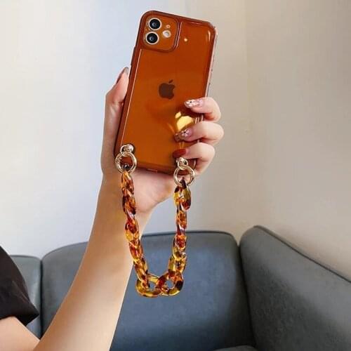 Wrist Chain Case for iPhone 12 Pro Max 7 8 XR XS Max Clear Cases Stylish Leopard Hand Bracelet Chain Hanging Case for iPhone 11