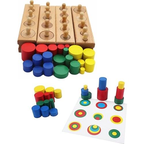 Kids Montessori Wooden Toys Educational Colorful Cylinder Socket Toy with 6Pcs Card Baby Development Practice and Sensory Toys