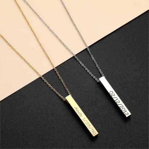 2021 Motto Engrave Personalize Customized Handmade stainless steel Necklace Bar Pendant for Couple Women Men Motivate