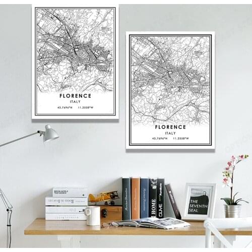 FLORENCE Map Posters And Prints Wall Art Canvas Painting Black White Living Room Pictures Home Decor