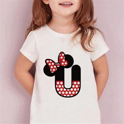Disney Custom Name Letter Combination U V W X Y Z Children Tshirt Kawaii Girls Tshirts Cartoon Casual Harajuku Kids Tops Clothes