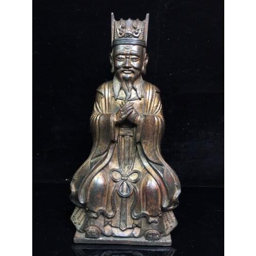 10"Chinese temple collection Old Bronze Cinnabar Lacquer Civil servant statue Northern Wei Land Lord Statue Ornaments Town House