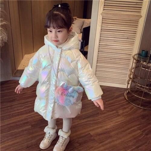 2-9 Y Baby Girls Fall Winter Unicorn Jackets Hooded Parkas Kids Waterproof Outwear Cute Swings 90% Duck Down Children Clothing