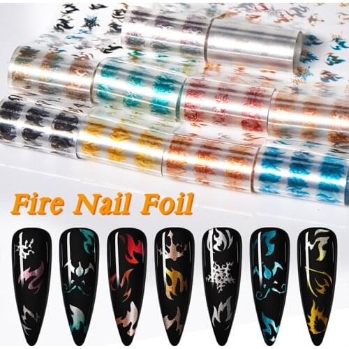 Laser Metal Flame Fire Nail stickers Shining Adhesive Nail Foils Film Paper Marble Mixed Colorful Designs Nail Art Decoration