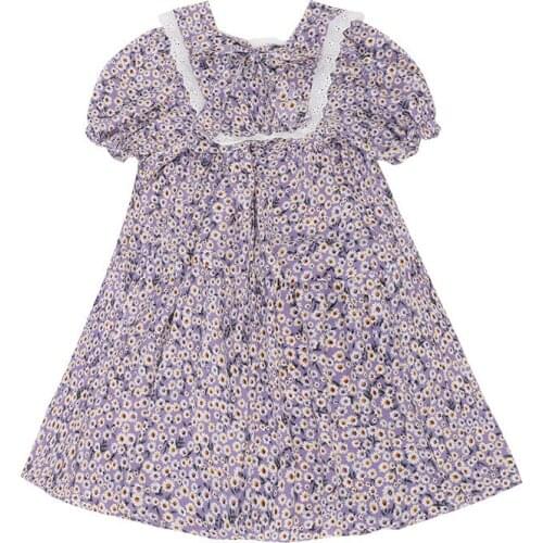 Summer Girls Dresses Girls Short Sleeve Floral Print Dress Kids Elegant Princess Dress Children Party Ball Pageant Dress Outfit