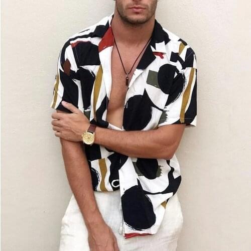 Men Clothing 2021 Spring Summer New Retro Mens Shirts European American Fashion Shirts Short-sleeved Printed Tops for Men