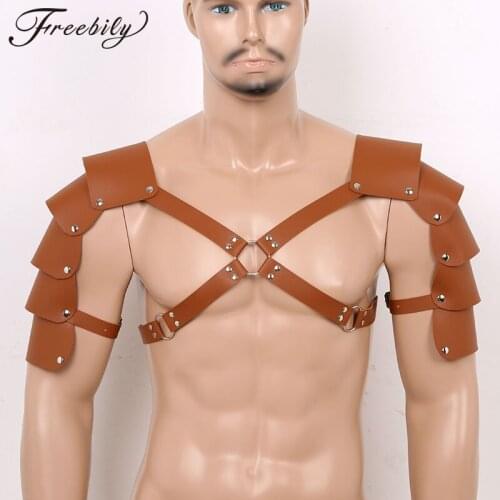 Men Lingerie Faux Leather Adjustable Armor Body Chest Harness Bondage Costume with Buckles
