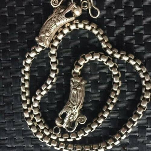 China Old national style Tibet Silver Carve Mens necklace Loong head necklace
