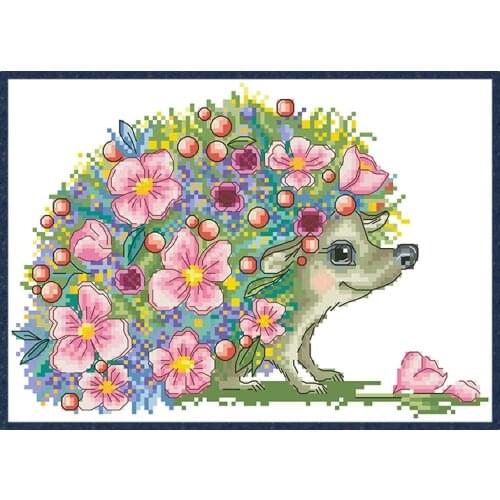 Flowers Hedgehog Cross Stitch Kits Printed Canvas Animal Embroidery Needlework Sets 11CT 14CT Diy Handmade Craft Home Decoration