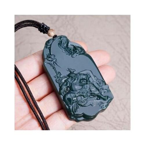 Natural A hetian jade double Hand-Carved jade enlightenment black green jade pendant jade necklace men pendants jewelry