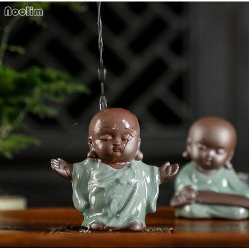 NOOLIM Creative Porcelain Kung Fu Small Sculpture Little Monk Tea Pet Ceramic Buddha Statue Home Decoration Ornaments