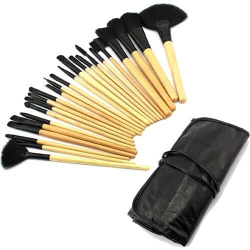 Wholesale Price! 24pcs 24 pcs Cosmetic Facial Make up Brushes Kit Makeup Brush Tools Set + Black Leather Case,Free Shipping