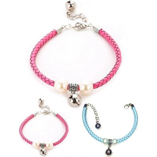 Pet Woven Collar Fake Pearl Decor Collar Adjustable Braided Cat Collar Fashion Dog Collar with Bell Cat Small Dog Collar