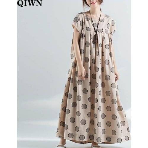 Vintage Cotton Linen Polka Dot Dress Women Plus Size 4XL 5XL 6XL Summer Sleeveless Maxi Long Dress Robe Female Loose Vestidos