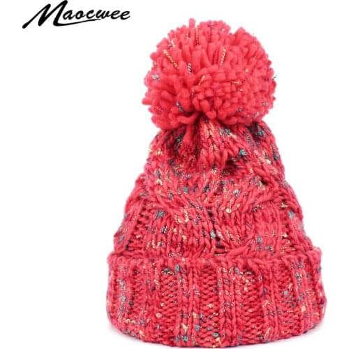 Casual Cotton Acrylic Rushed New Fashion Female Winter Hats Hand Coarse Knitted Hat for Women Beanies 2018 Solid Adult Beanie
