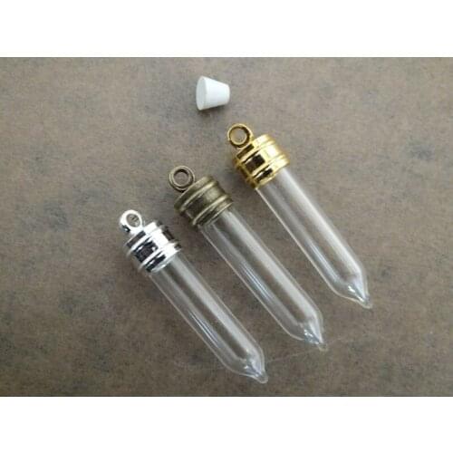 Lot mixed color can choose glue cap& 36x6mm Bullet shaped glass bottle pendant/Handmade fashion wishing necklace pendant