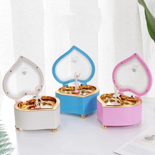 Romantic Heart-Shaped Music Box музыкальная шкатулка Creative Spinning Dance Ballet Girl Children Valentines Day Birthday Gift