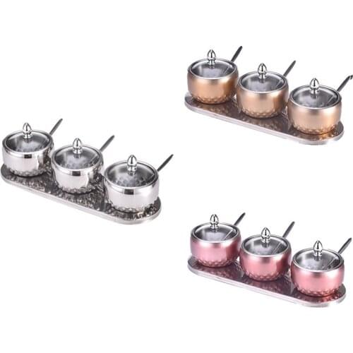 Stainless Steel Seasoning Container Set Salt Shaker Pepper Shaker Seasoning Box Seasoning Storage Tool