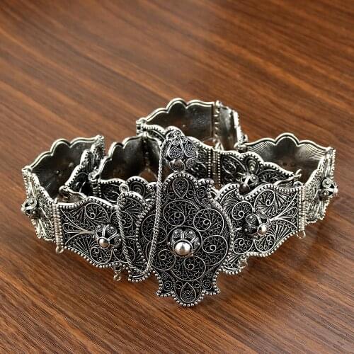 Sunspicems Vintage Retro Silver Color Caucasus Belt Dance Jewelry For Women Emboss Metal Buckle Rivet Chain Indian Bride Bijoux