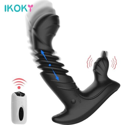 IKOKY 20 Frequency Licking Scrotum Male Prostate Massage Vibrator Butt Plug Automatic Telescopic Remote Control Sex Toy for Man